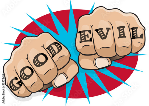 Pop Art Good Evil Tattoo Fists.