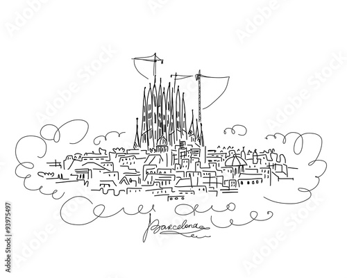 Photography Barcelona cityscape, sketch for your design