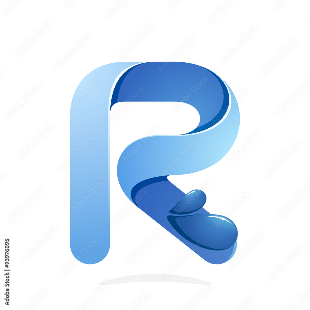 R letter with water waves and blue drops. Eco logo Stock Vector | Adobe ...