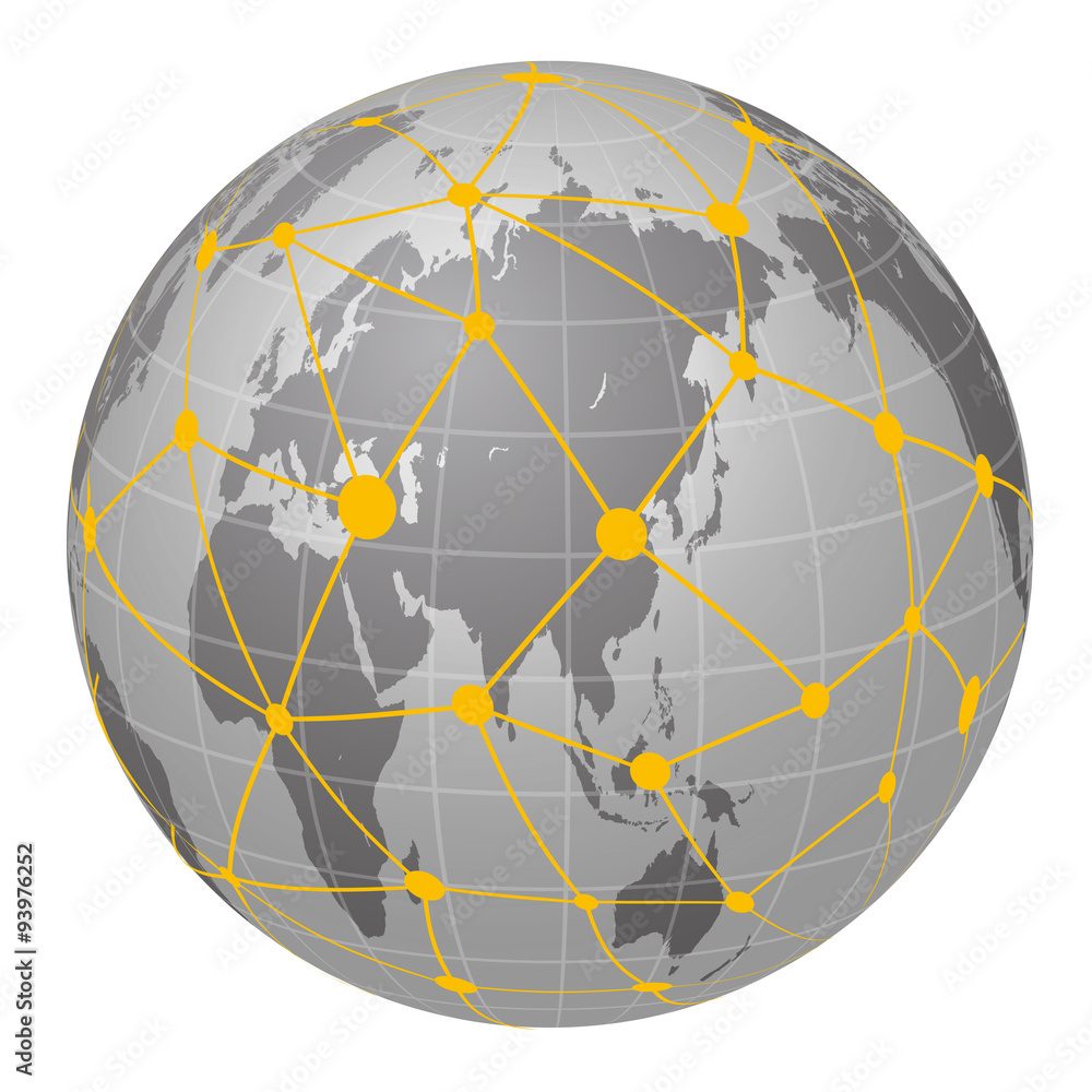 Obraz premium Pseudo Earth that contains the whole world map and Worldwide network, image illustration