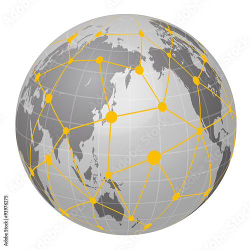 Pseudo Earth that contains the whole world map and Worldwide network, image illustration