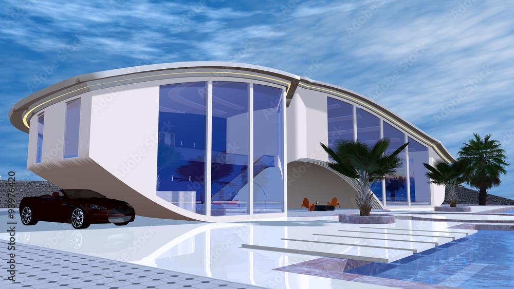 Fototapeta premium Moderne Villa im futuristischen Stil