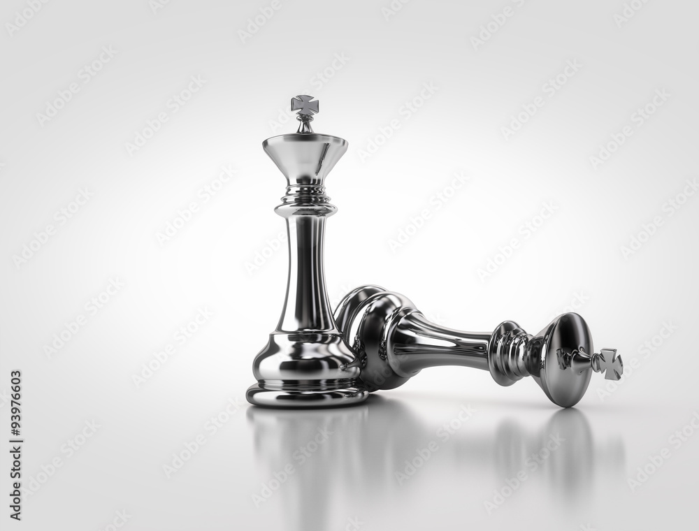 Business strategy background. Falling chess king