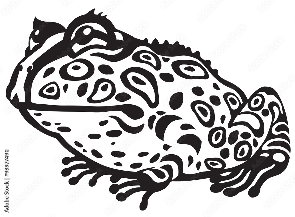 Obraz premium cartoon horned pac-man frog . Black and white image