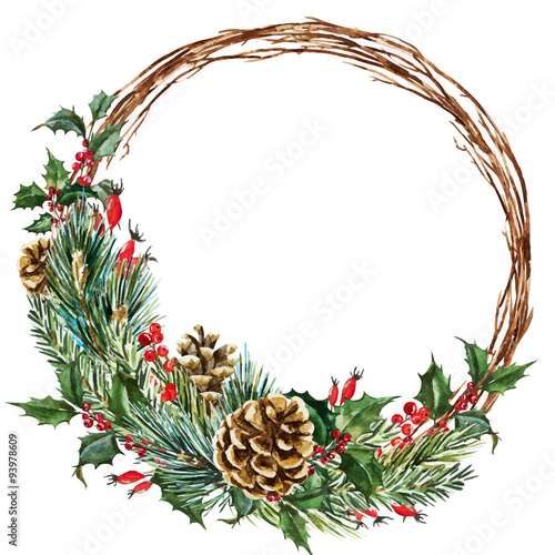 Vector watercolor christmas wreath