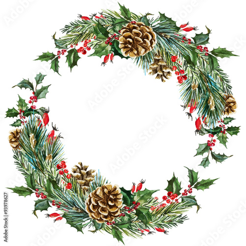 Vector watercolor christmas wreath