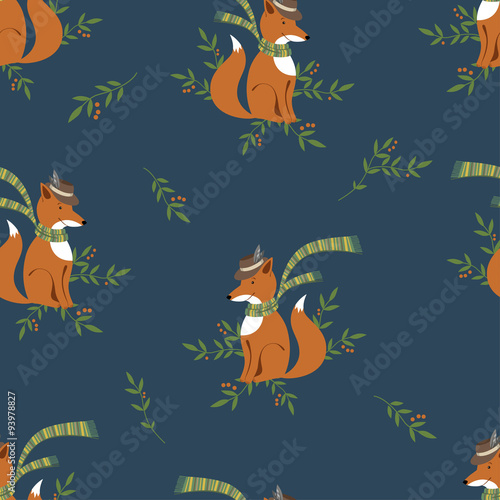Funny foxy with scarf and hat pattern