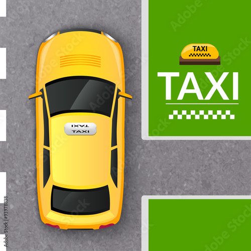 Yellow taxi cab top view banner