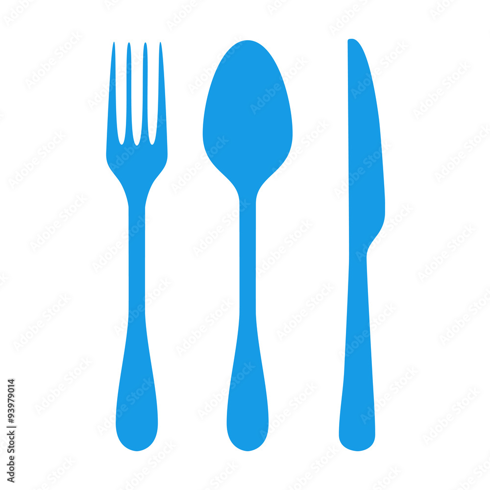 Icono plano aislado cubiertos azul #1 Icono plano aislado cubiertos azul #1