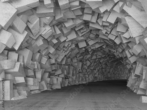 Obraz w ramie Turning concrete tunnel interior, 3d render