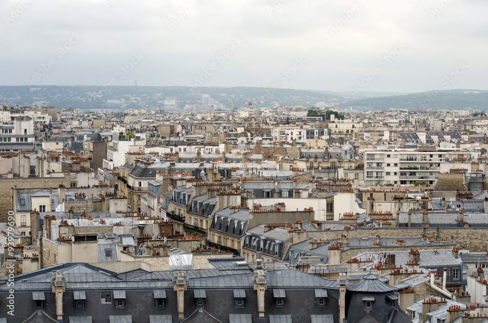 Roofs of Paris with moody sky