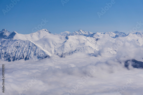 View on mountains and blue sky above clouds, Krasnaya Polyana
