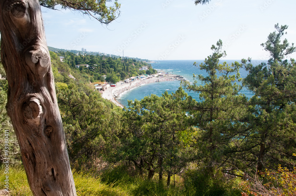 View of Black Sea shore and Simeiz village, Crimea