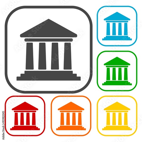 Bank building icons, Court building icons set