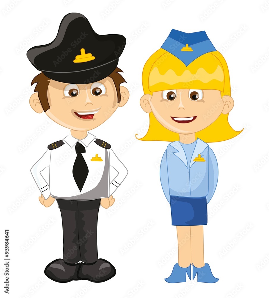 Cartoon vector characters of pilot and stewardess Cartoon vector characters of pilot and stewardess
