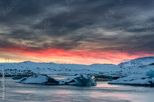 Sunset at jokulsarlon ice lagoon