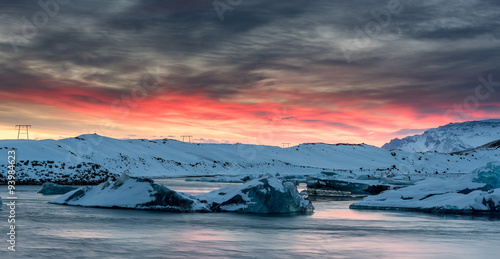 Sunset at jokulsarlon ice lagoon