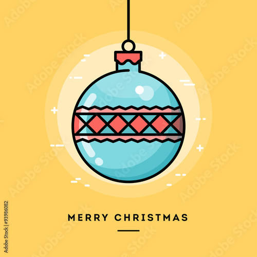 Christmas tree decoration, flat design thin line banner