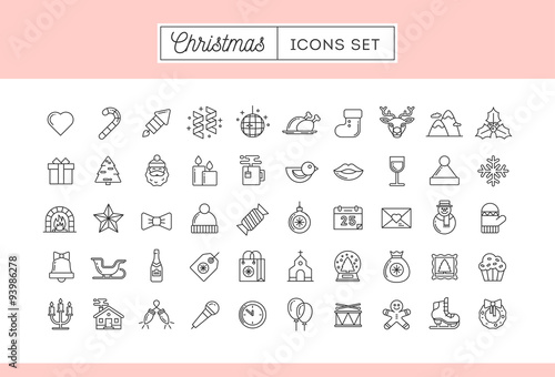 Set of 50 thin line Christmas icons