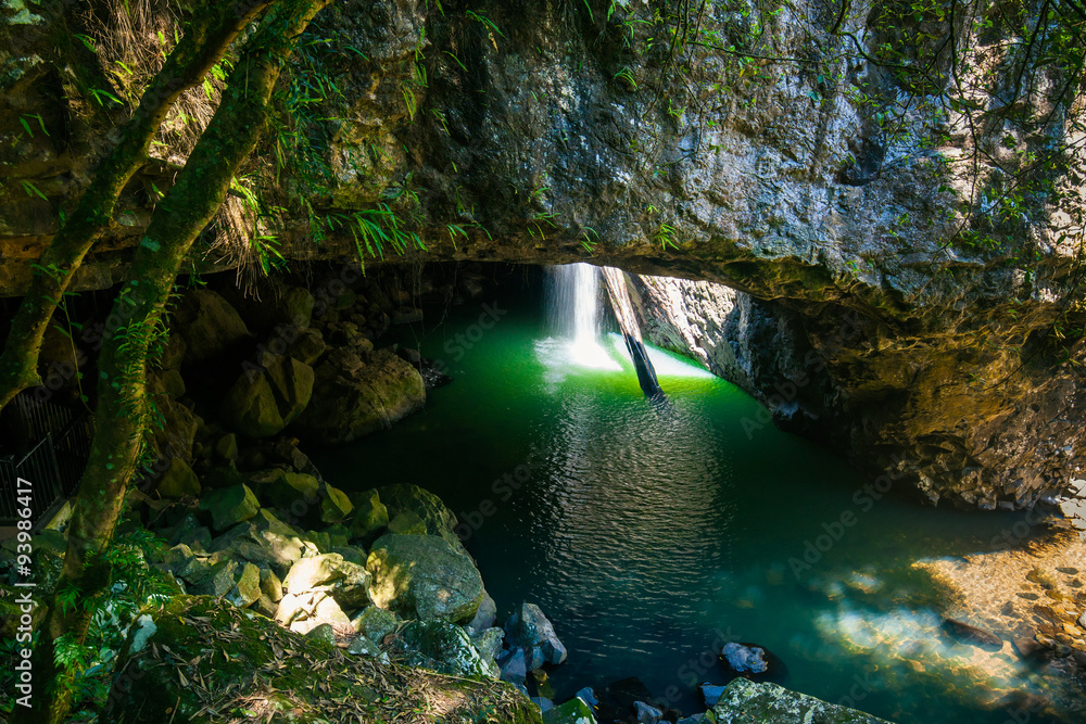 Fototapeta premium The Natural Bridge waterfall at Springbrook National Park in Aus