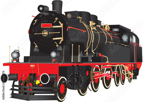 A Veteran Heavy Steam Freight Railway Locomotive isolated on white