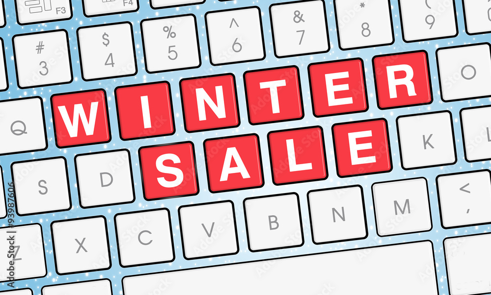 Winter Sale on laptop keyboard with snow background Winter Sale on laptop keyboard with snow background