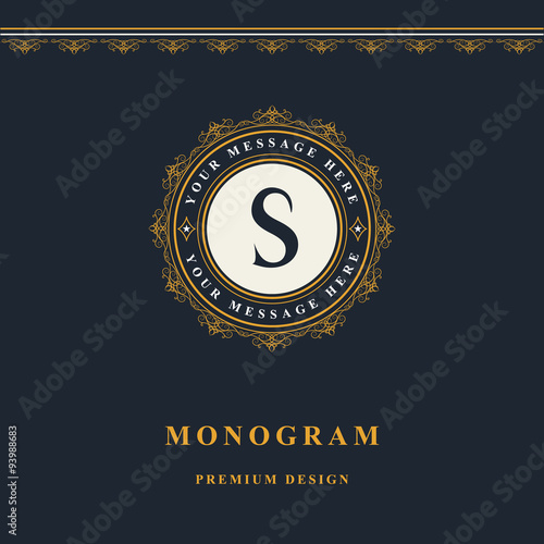 Monogram design elements, graceful template. Elegant line art logo design. Emblem Letter S. Retro Vintage Insignia or Logotype. Business sign, identity, label, badge, Cafe, Hotel. Vector illustration