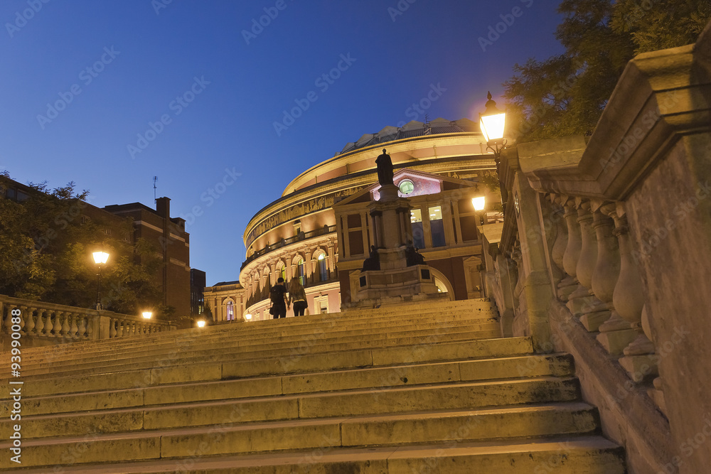 Fototapeta premium View of the Great Exhibition Memorial designed by Joseph Durham & the Royal Albert Hall from the Queen Elizabeth II Diamond Jubilee Steps, South Kensington, London