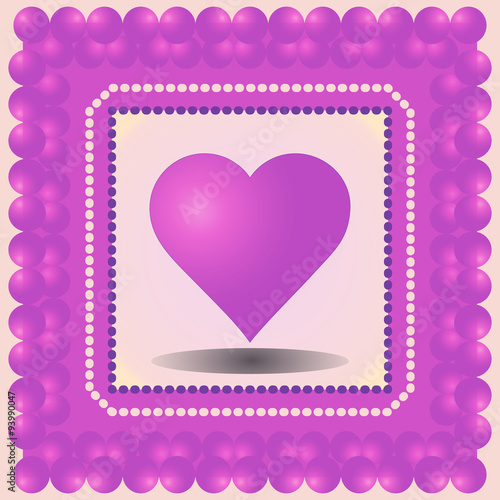 Vector illustration of heart. Purple heart in frame. Wedding card. Card for Valentine's Day. 