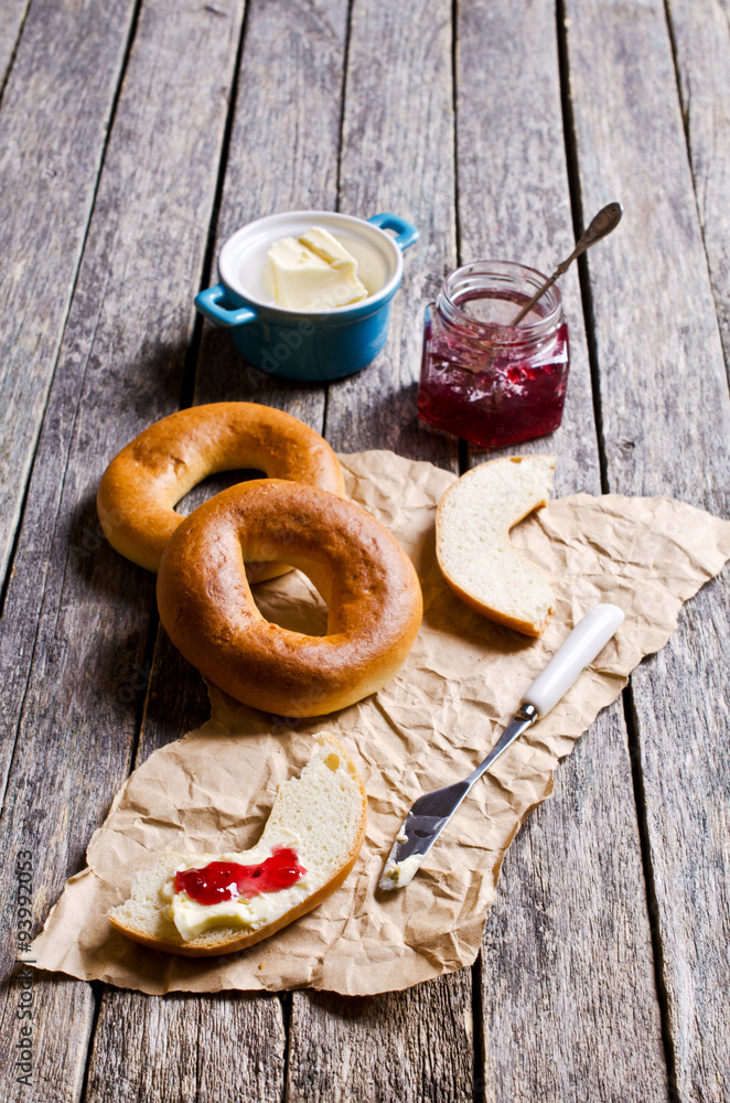 Bagel with butter and jam Stock Photo Adobe Stock