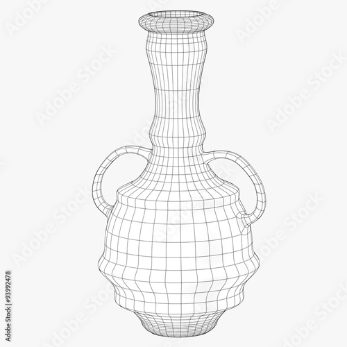oriental jar black and white wireframe image