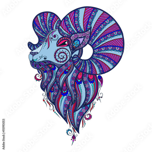 Ram's head. Symbol of the new year.  Mehendi style