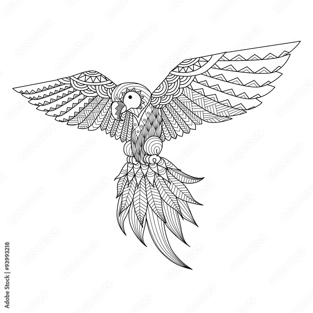 Obraz premium Hand drawn zentangle parrot for coloring book,tattoo,shirt design, logo and so on