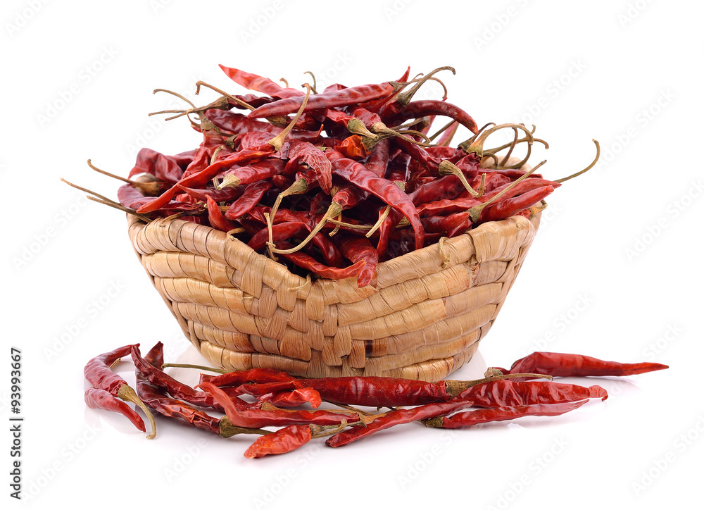 Fototapeta premium dried chili in the basket on white background