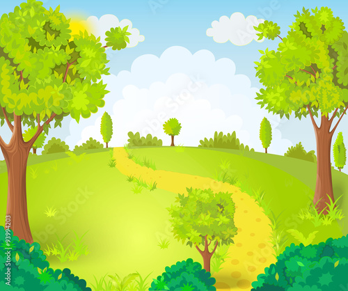 Glade in the middle of the park with the footpath vector illustration