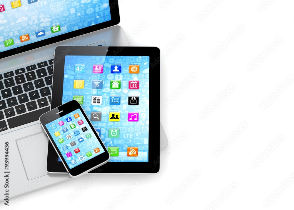 Laptop, phone and tablet pc.