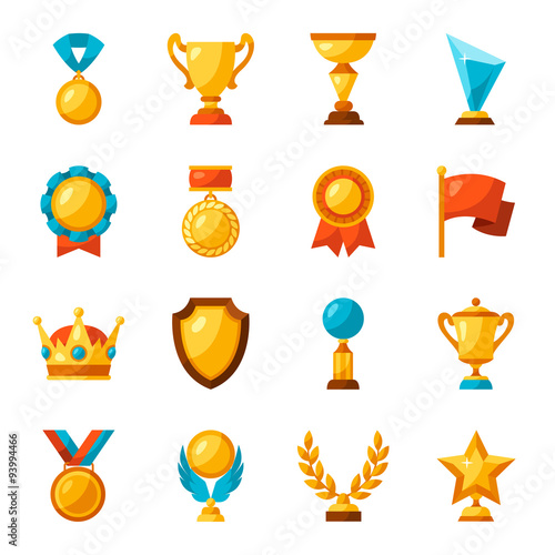 Sport or business trophy award icons set