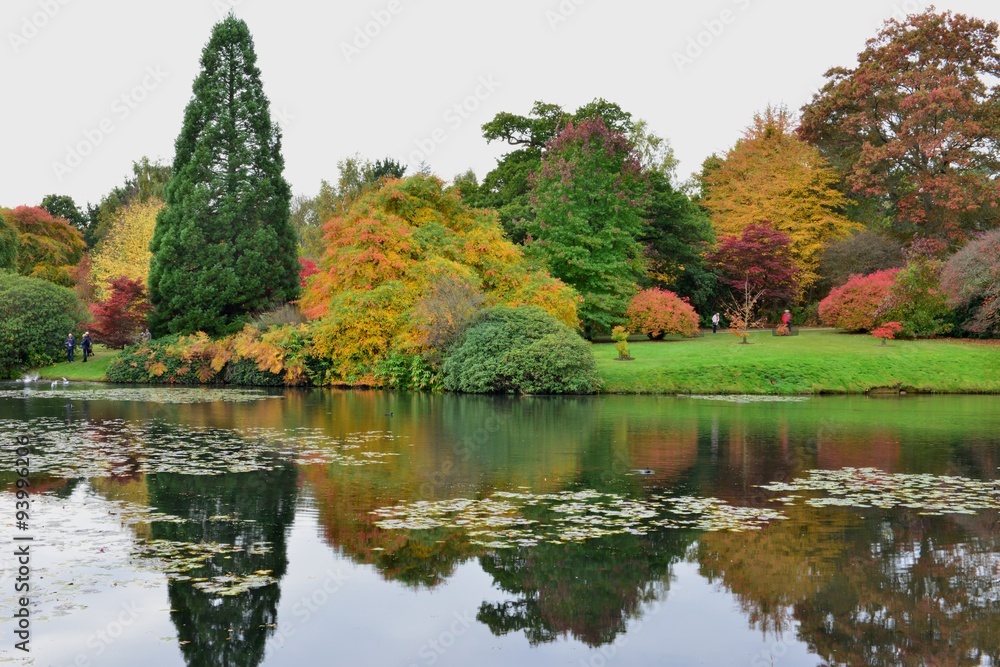 An English country garden on a cloudy day in the Fall