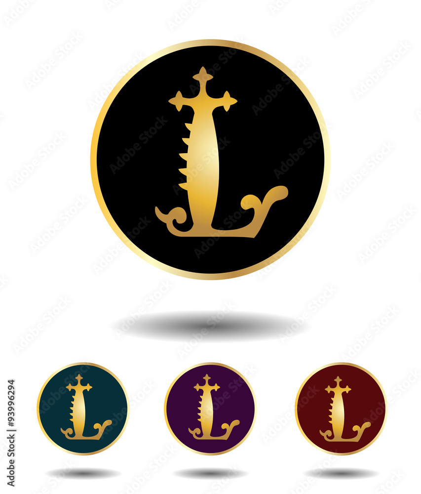 Vector icon logo set 3 in 1 with vintage gothic gold letter Vector icon logo set 3 in 1 with vintage gothic gold letter