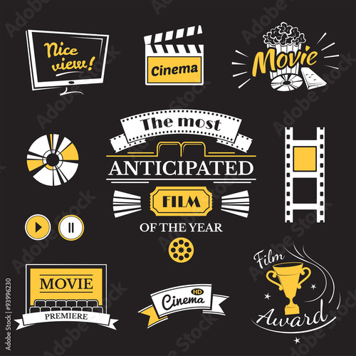 Movie signs set, cinema logos and film labels