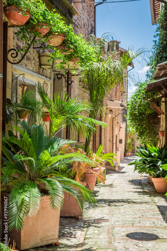 Wonderful decorated street in small town in Italy, Umbria