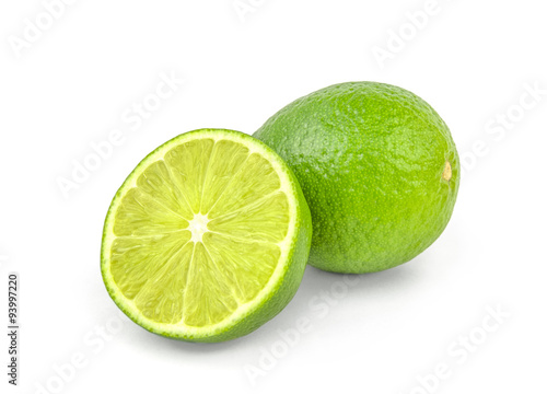 Slice and lime on white background
