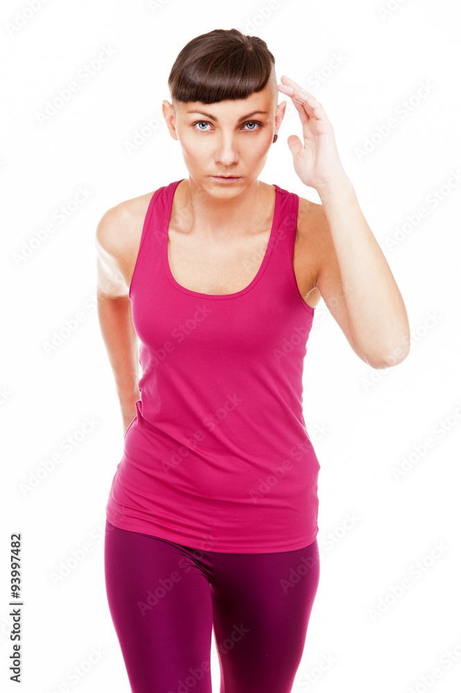 Woman in fitness outfit running, isolated over white background. Woman in fitness outfit running, isolated over white background.