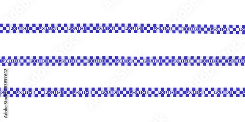 Blue and White Checkered Police Tape Lines Isolated on White