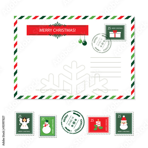 Christmas postcard back with stamps.
