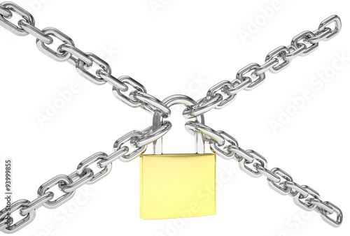 Padlock and chain isolated on white background