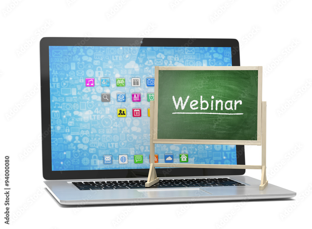 Laptop with chalkboard, webinar, online education concept Laptop with chalkboard, webinar, online education concept