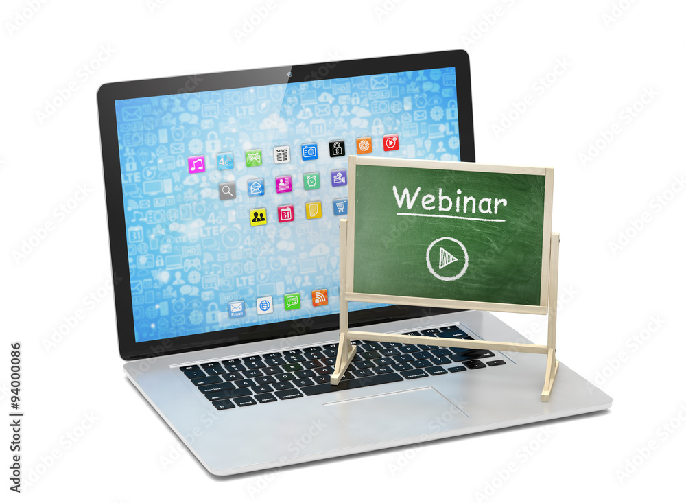 Laptop with chalkboard, webinar, online education concept Laptop with chalkboard, webinar, online education concept