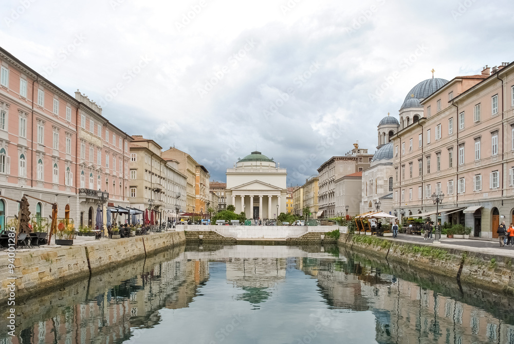 Canal Grande in Trieste with church of Sant'Antonio in the background