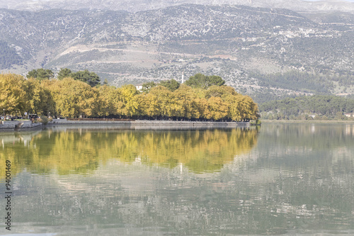 Ioannina lake Pamvotis, autumn, yellow trees